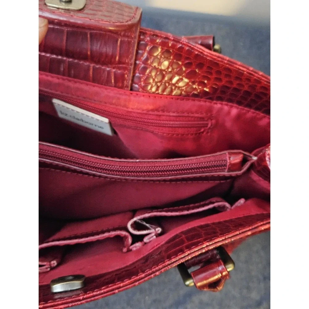 Liz Claiborne‎ Structured Work Tote Red Croc Embossed Shoulder Bag